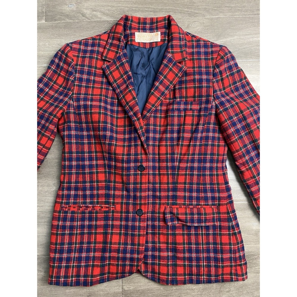 VTG Pendleton Virgin Wool Red Plaid Jacket Blazer Tartan Cunningham Sz 10